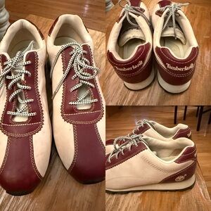 Vintage Timberland 90s or Y2K White & Burgundy Bowler Sneakers OG Tag see pics